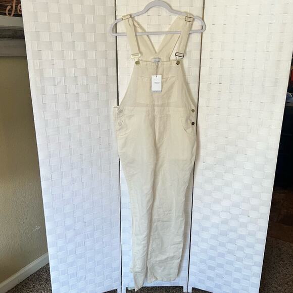 We Wore What Basic Linen Overalls Size Small White - Picture 2 of 16